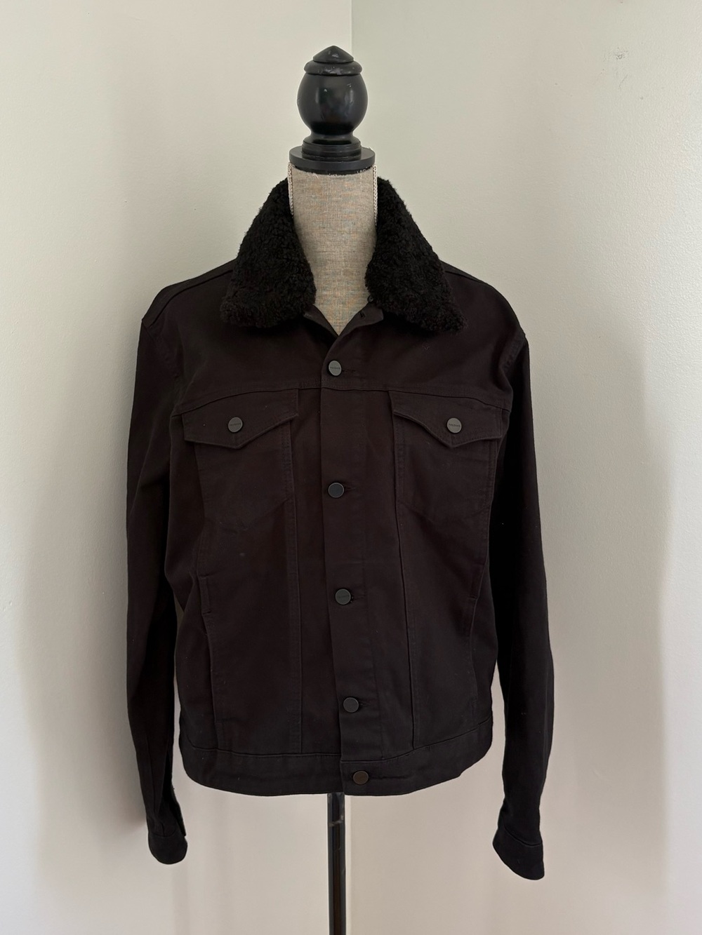 Tecovas Black Denim Trucker Jacket Sheepskin Collar Large
